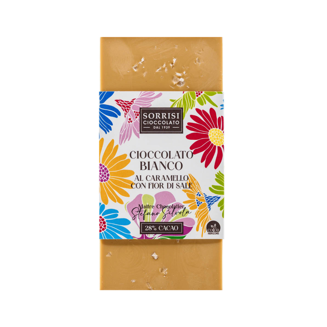 Ciocolată albă Boella & Sorrisi cu caramel ărat și floare de sare – 80g