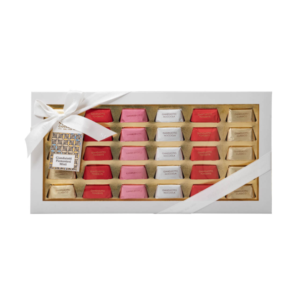 Praline Boella & Sorrisi Asortate cu alune piemonte – ciocolată cu lapte, albă, neagră și ruby